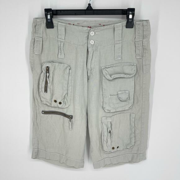 Pete & Greta by Johnny Was Cargo Shorts *SPOTS* Womens Sz 2 Linen Y2k Pale Green